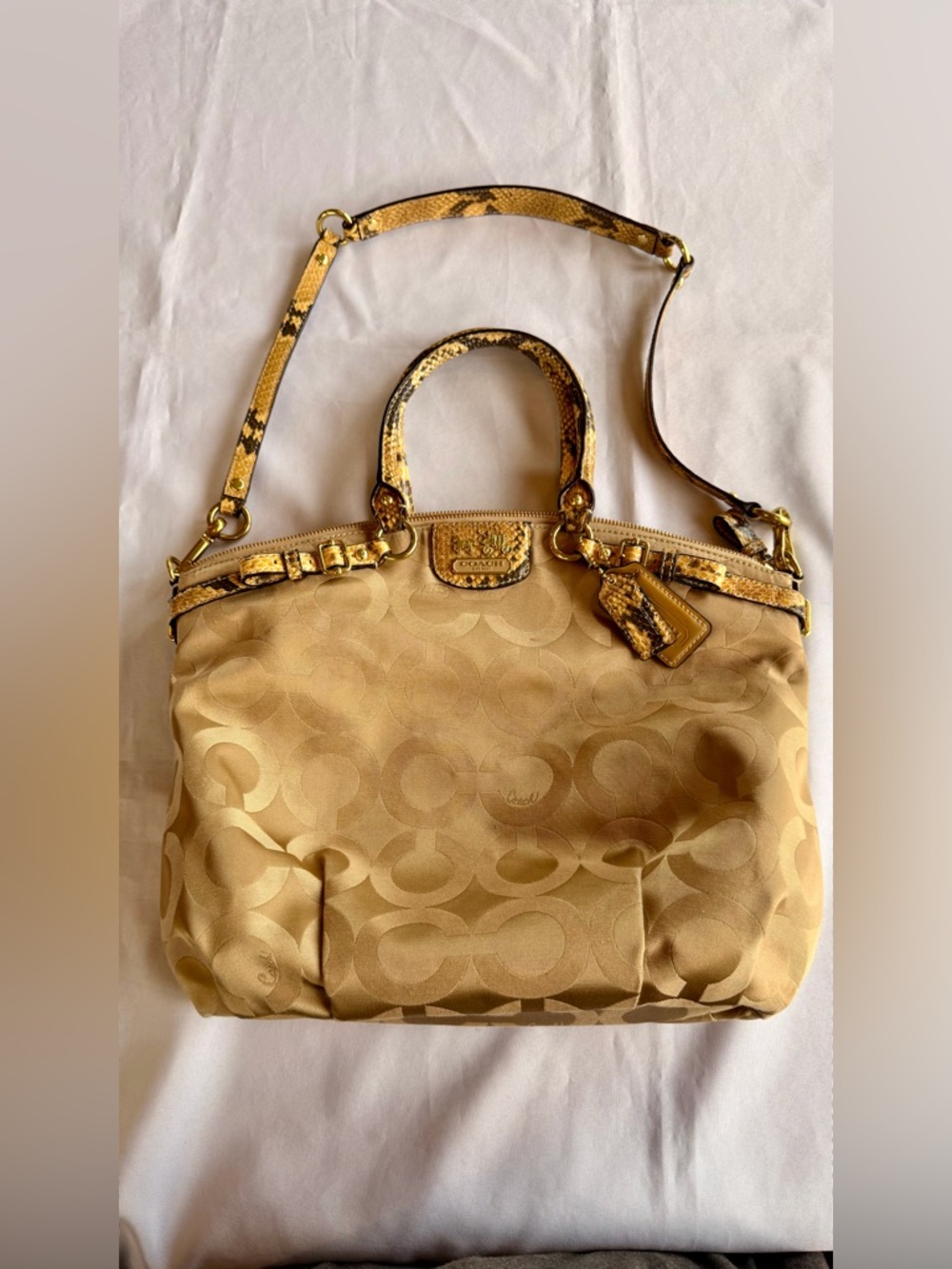 Coach Madison Op Art Sateen Sophia Large Bag Python Detail No 18649